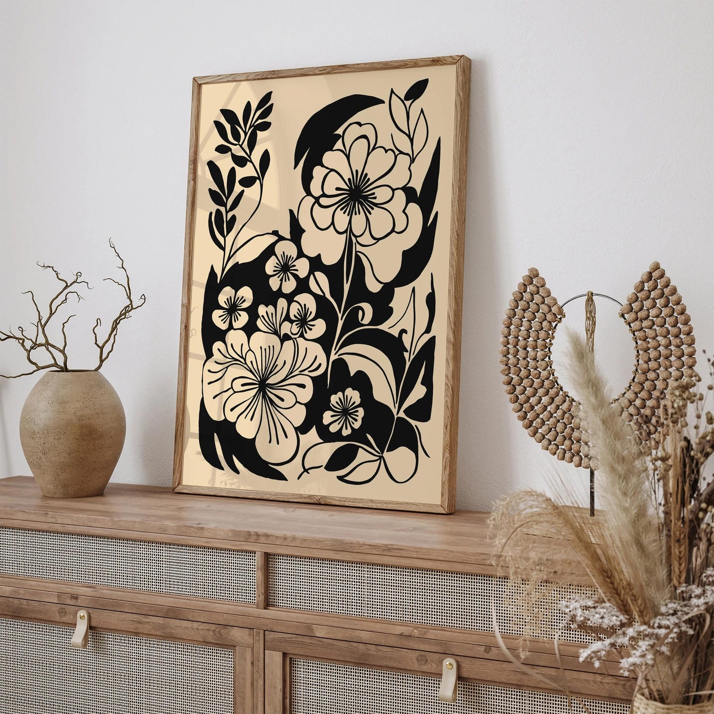 Minimalist Black Ink Floral Line Art Print