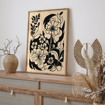 Minimalist Black Ink Floral Line Art Print