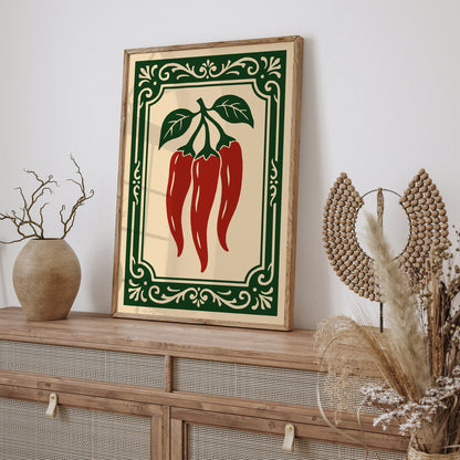 Chilli Peppers Rococo Style Kitchen Wall Art Print