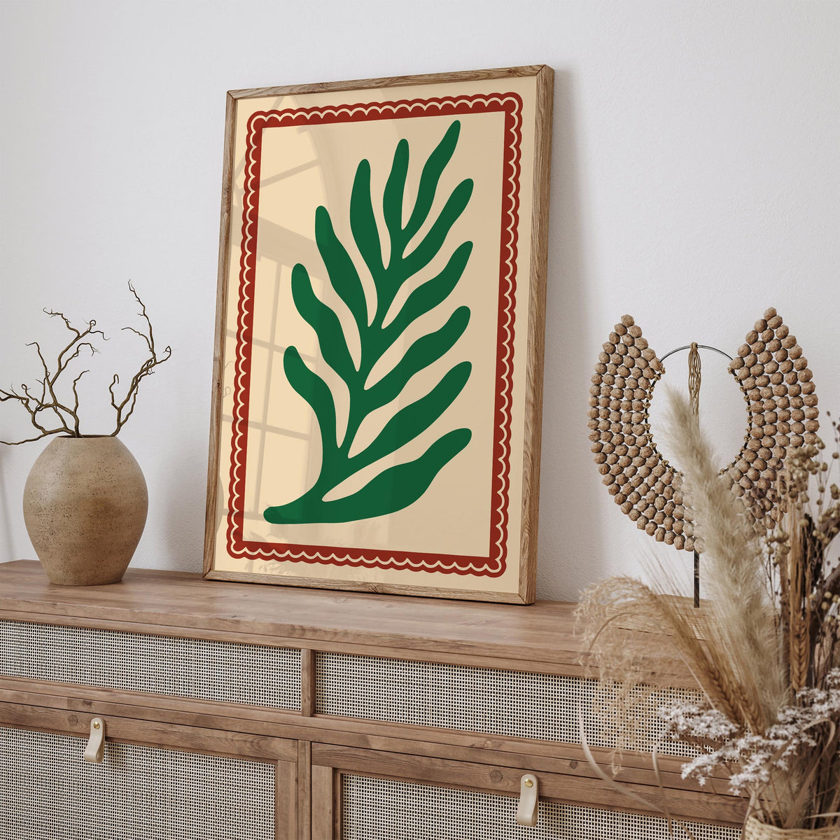Retro Green Leaf Matisse Style Art Poster