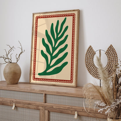 Retro Green Leaf Matisse Style Art Poster