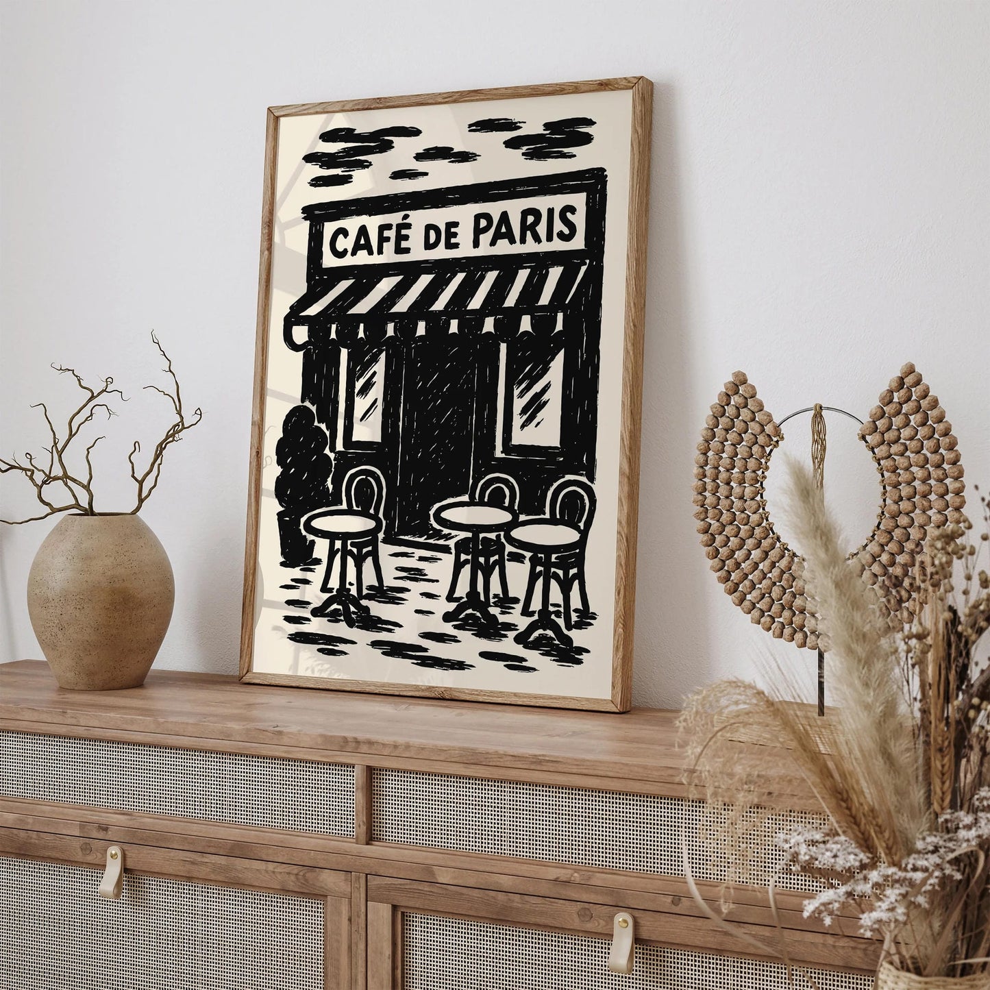 Café de Paris Wall Art – Black Ink Vintage Paris Poster