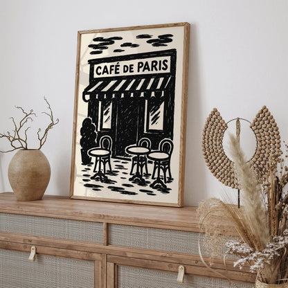 Café de Paris Wall Art – Black Ink Vintage Paris Poster