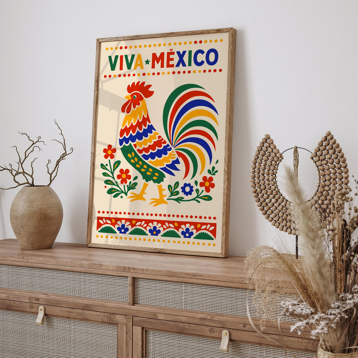 Mexican Rooster Poster – Colorful Folk Art Wall Print