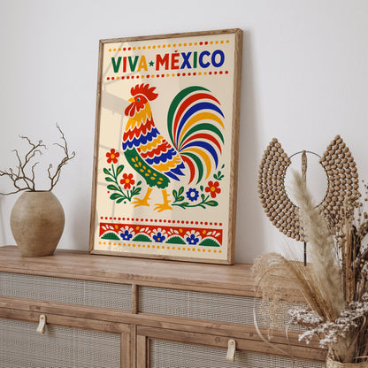 Mexican Rooster Poster – Colorful Folk Art Wall Print