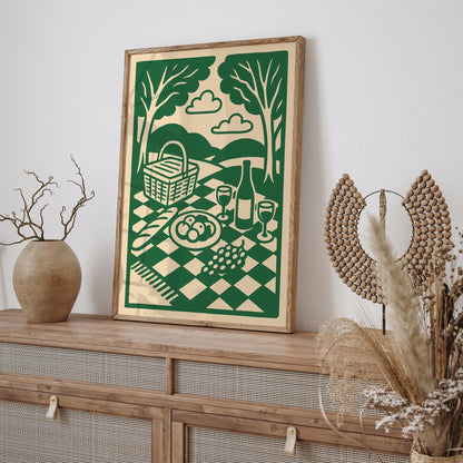 Hyde Park London Picnic Illustration Poster in Green
