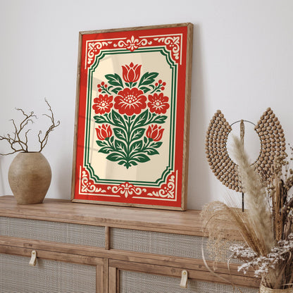 Red Rococo Floral Wall Art Print