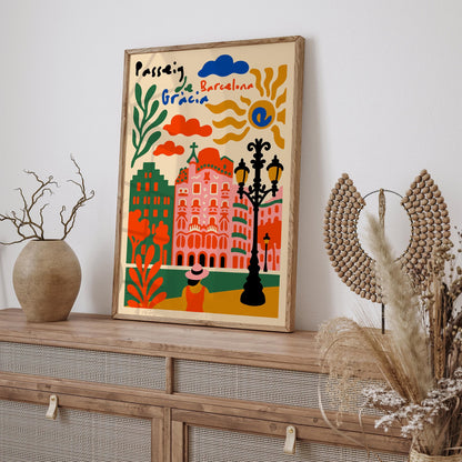 Paseo de Gracia Barcelona Travel Colorful Poster