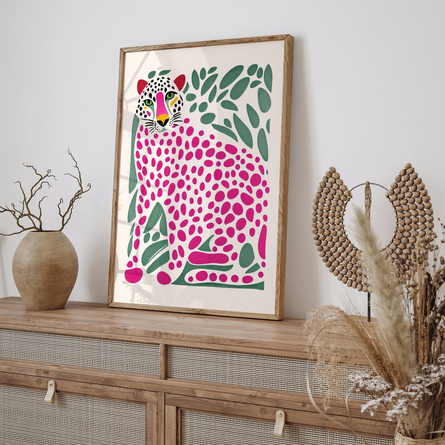 Pink Jungle Panther Art Print