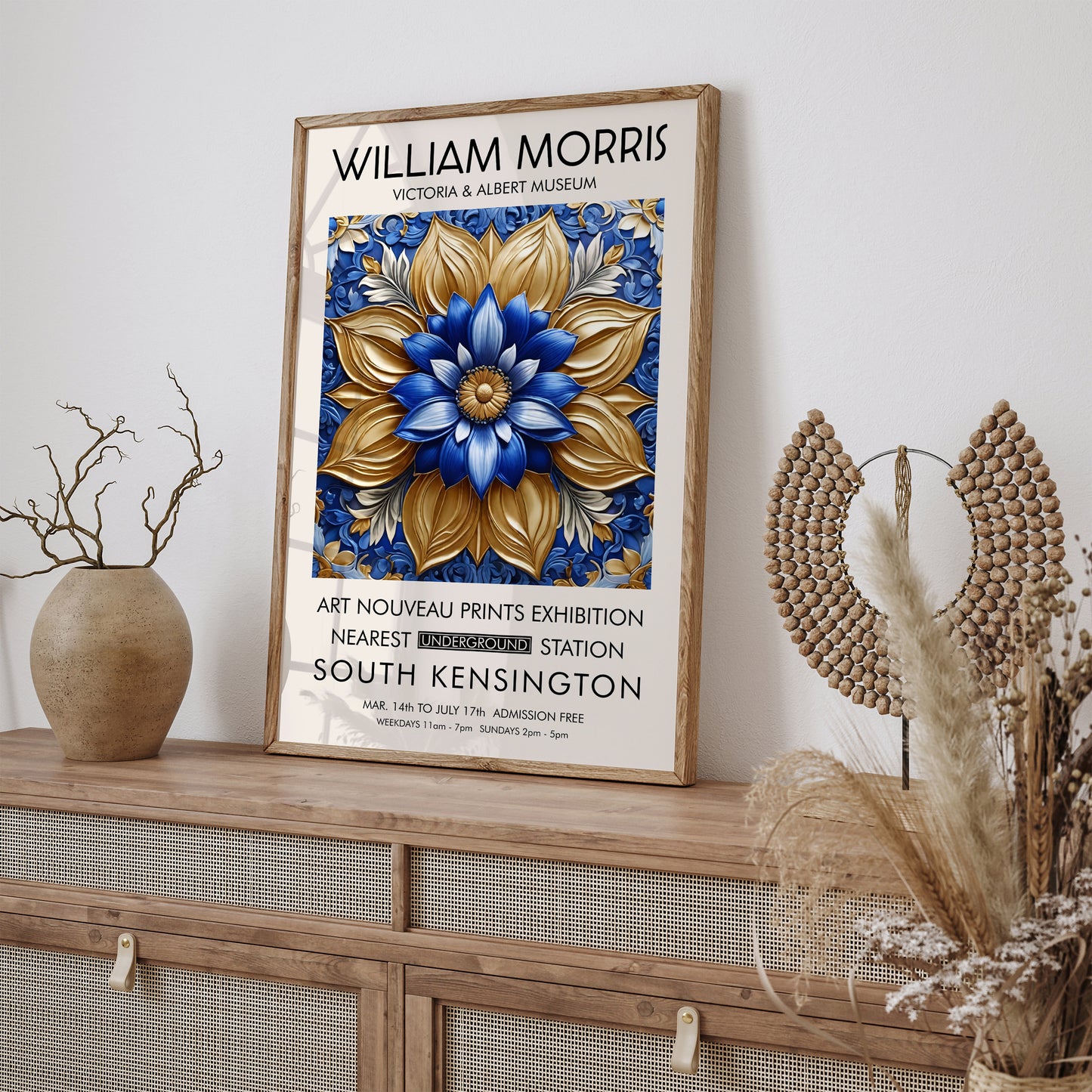 William Morris Blue Gold Floral Poster