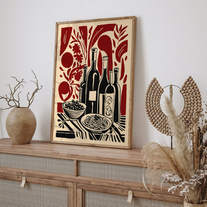 Wine and Pasta Italian Kitchen Wall Art Print
