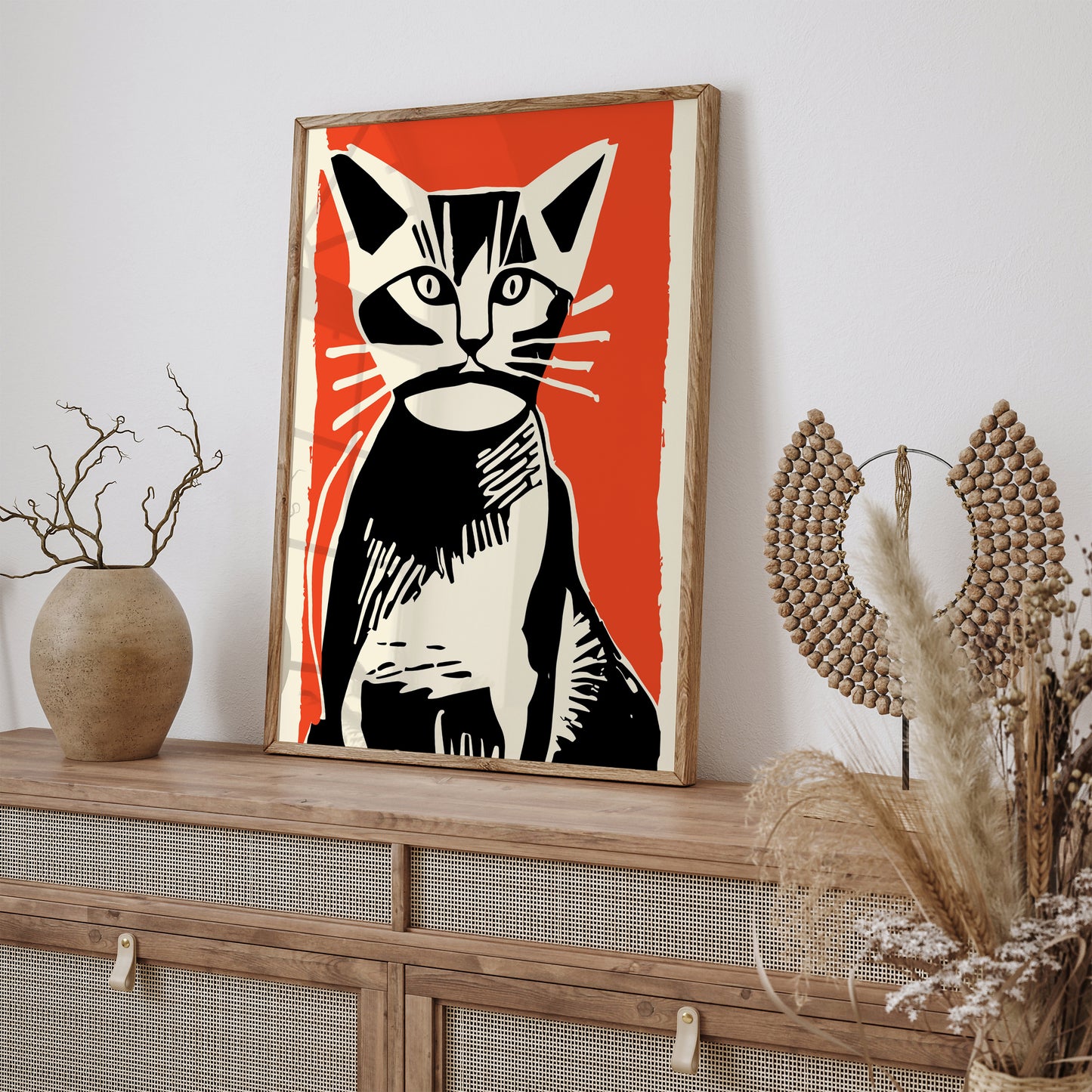 Retro Cat Linocut Wall Art Poster