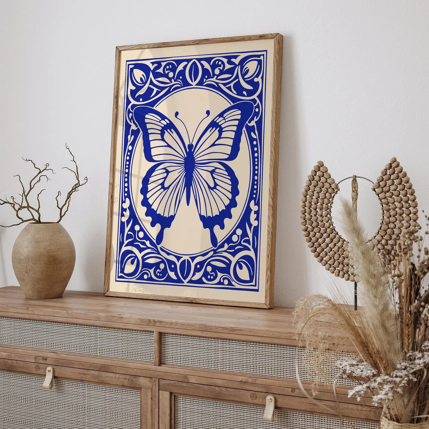 Blue Rococo Butterfly Elegant Art Print