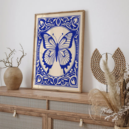 Blue Rococo Butterfly Elegant Art Print