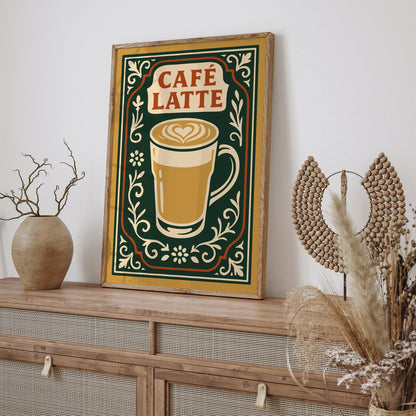 Cafe Latte Poster - Cafe Wall Decor in Rococo Elegant Style