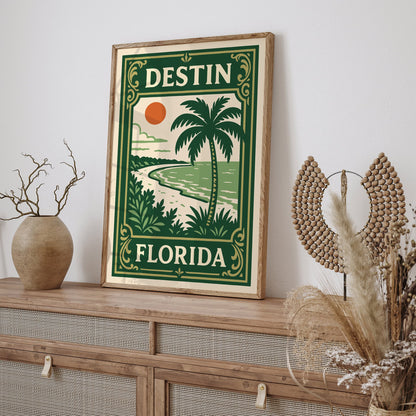 Destin Florida Beach Landscape Poster – Green Tones