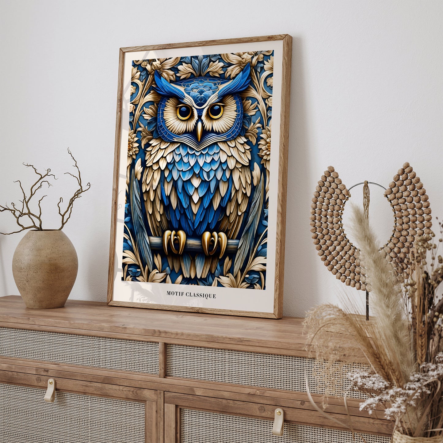 Blue Art Nouveau Owl Art Print