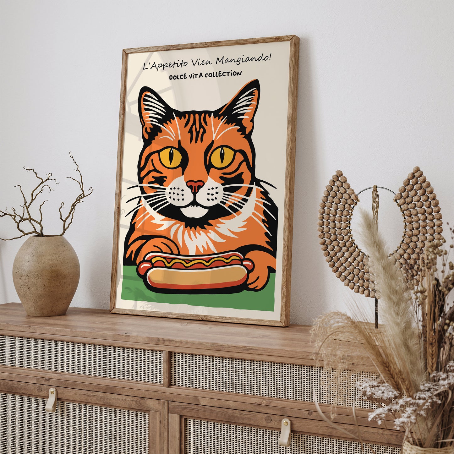 Cat Hot Dog Lover Funny Feline Art Print