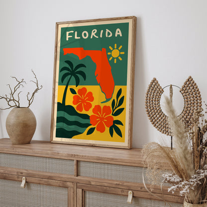 Florida Green & Yellow Travel Art Print 2026