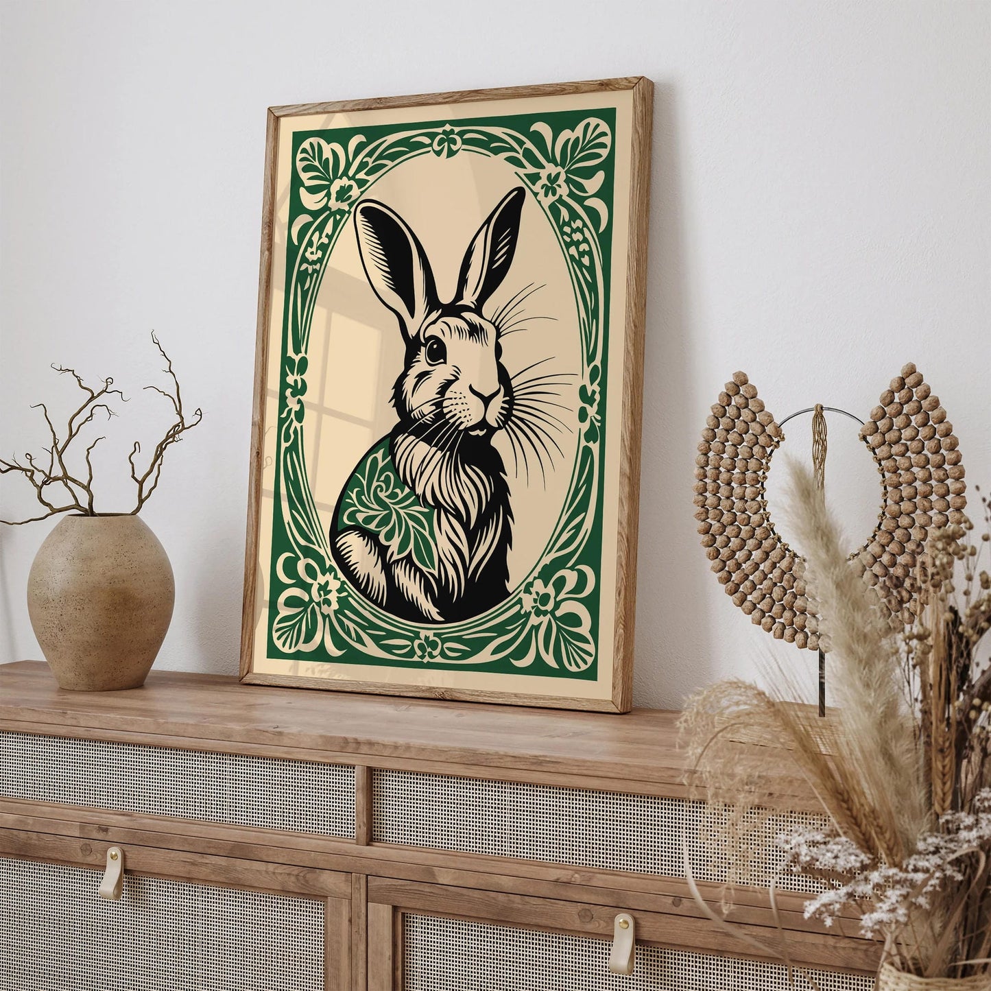Cute Rabbit in Rococo Floral Frame Art Print