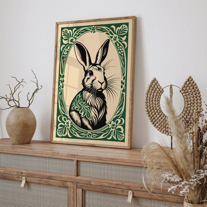 Cute Rabbit in Rococo Floral Frame Art Print