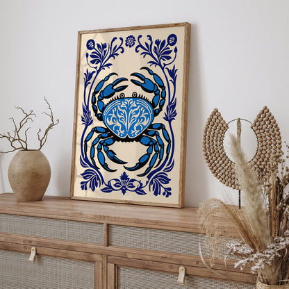 Blue Crab Neutical Art Print