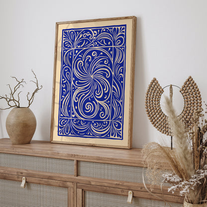 Cobalt Blue Retro Abstract Wall Art