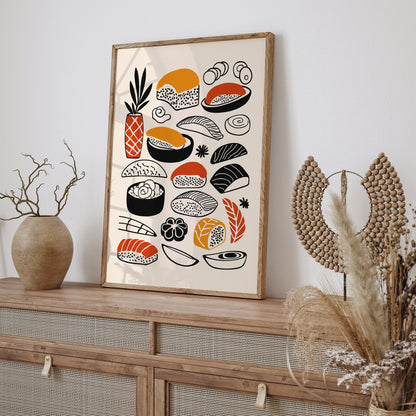 Modern Sushi Illustration for Kitchen Decor