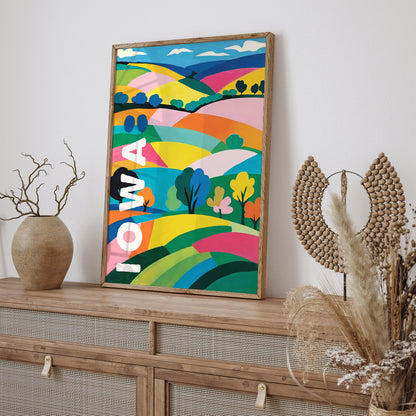 Colorful Iowa Poster - Trendy Travel Wall Art