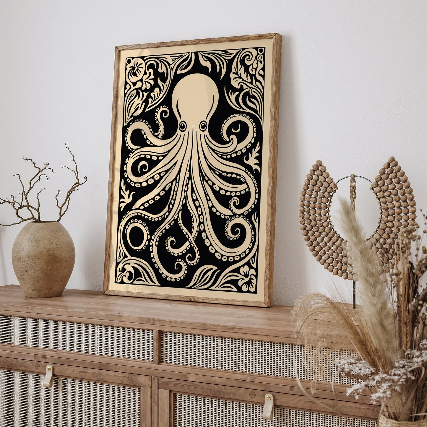 Octopus Rococo Style Black Animal Art Print
