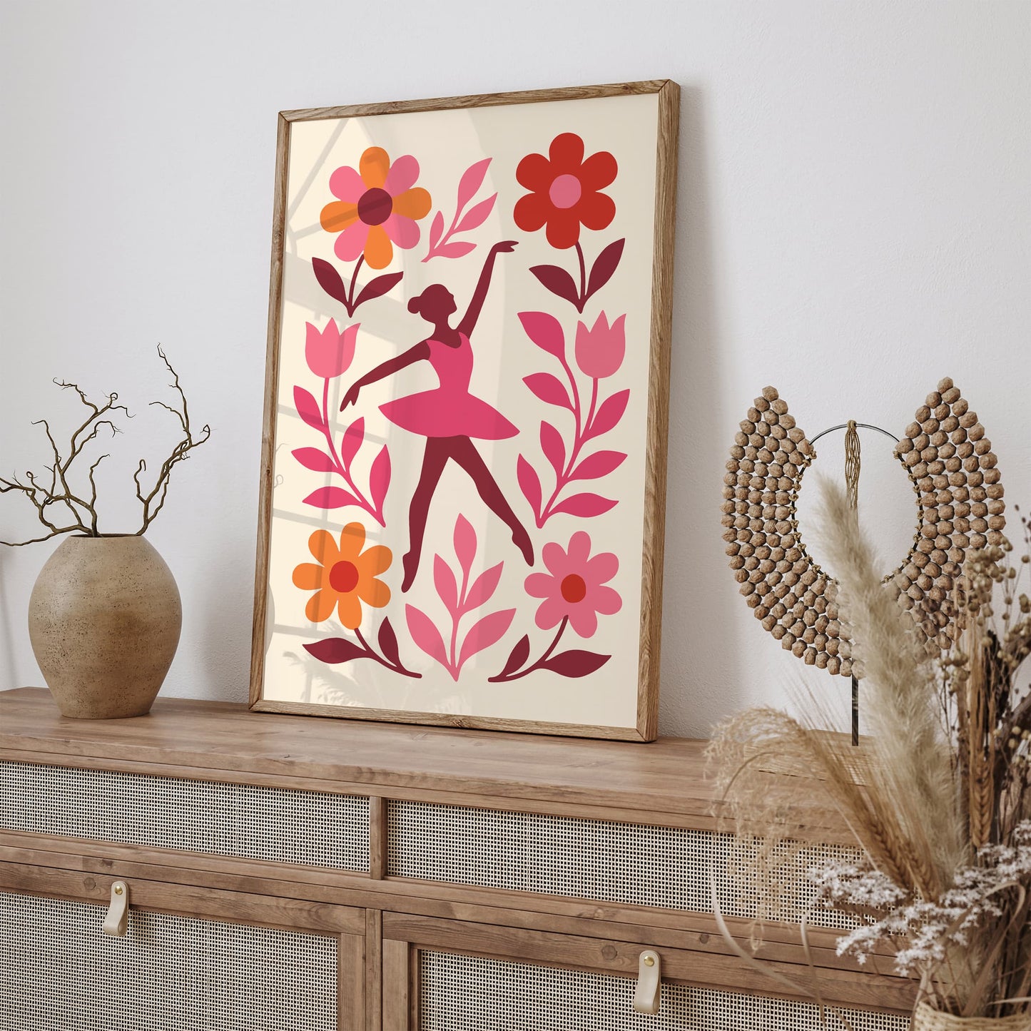 Ballerina Poster - Pink Floral Ballet Wall Art Girls Room