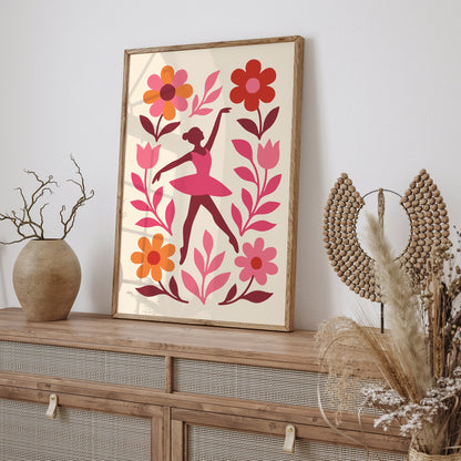 Ballerina Poster - Pink Floral Ballet Wall Art Girls Room