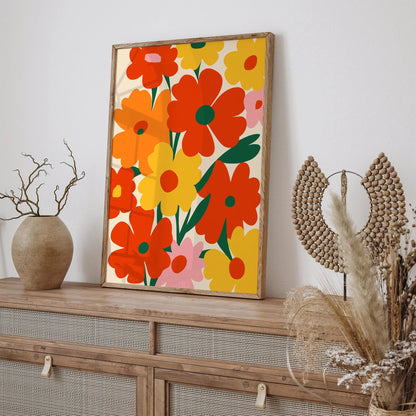 Retro Colorful Vibrant Flowers Poster