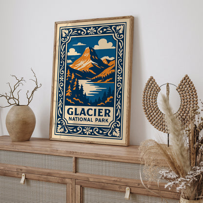 Glacier National Park Poster - Blue Landscape Art Print