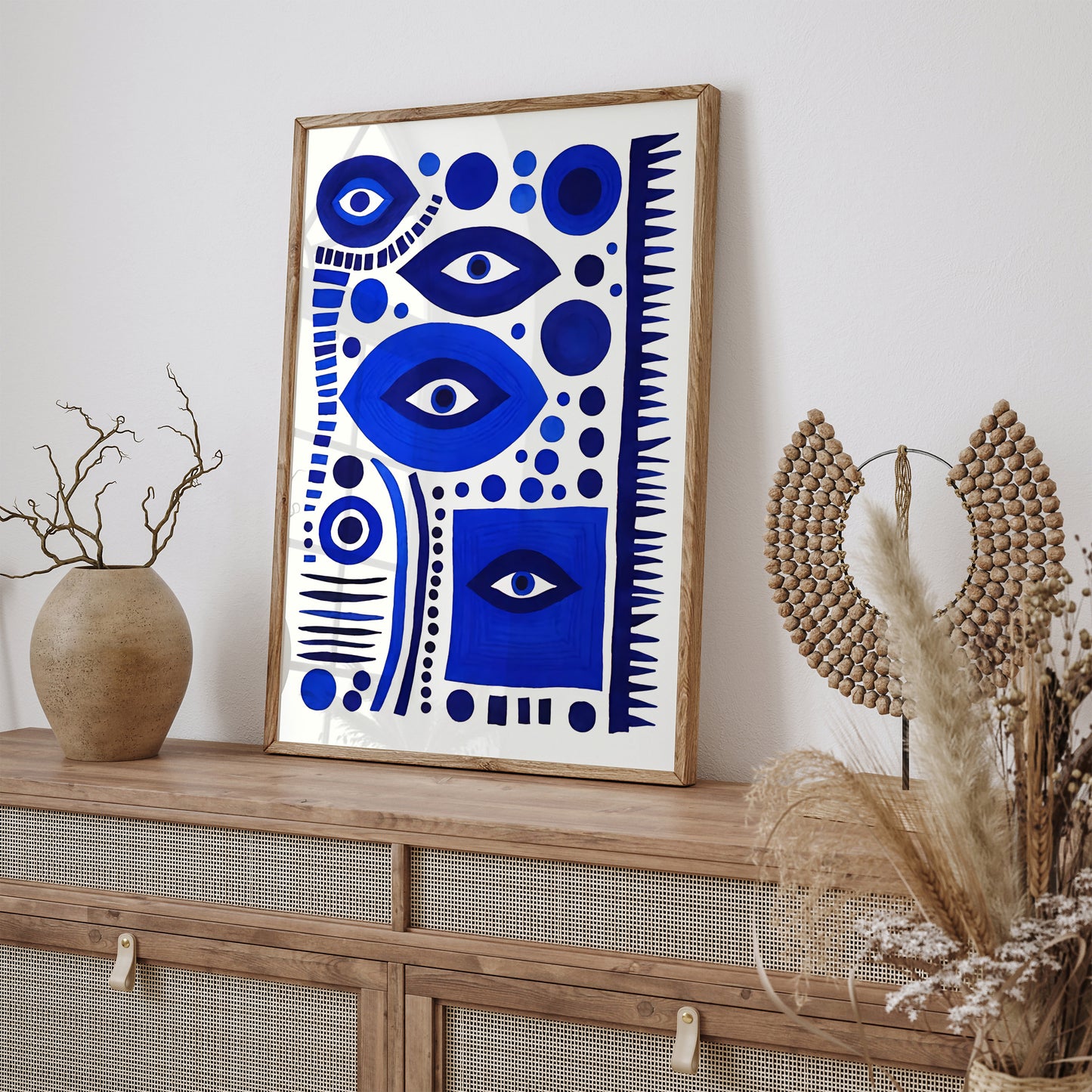 Mid Century Modern Eyes Art Print in Blue