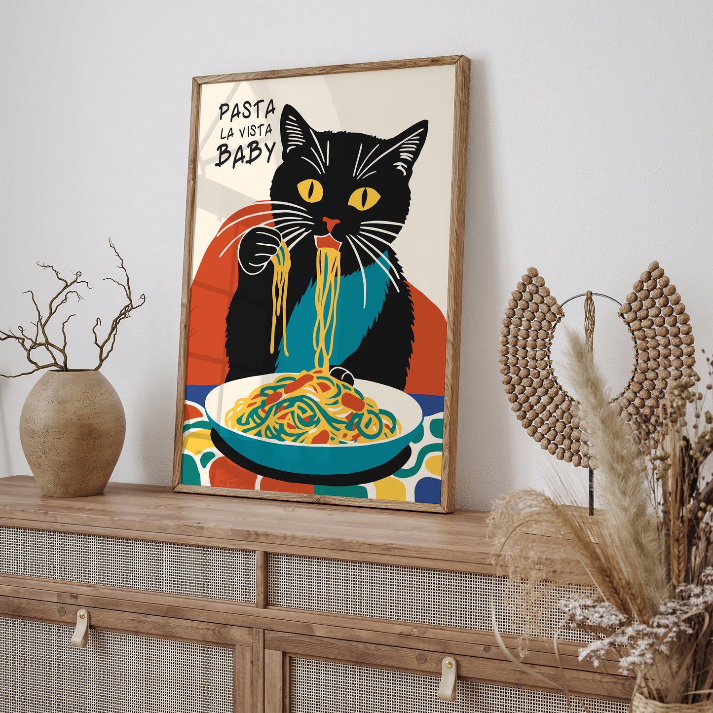 Pasta La Vista Baby Funny Cat Spaghetti Wall Art