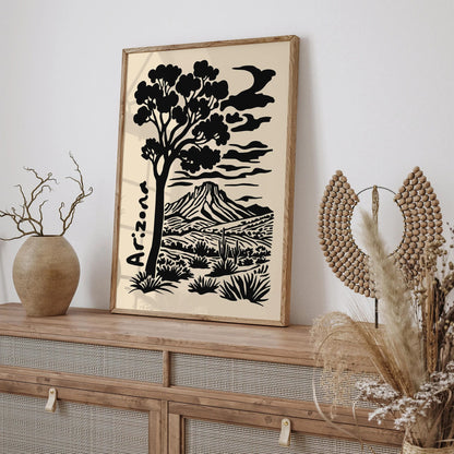 Arizona Landscape Black Ink Style Poster