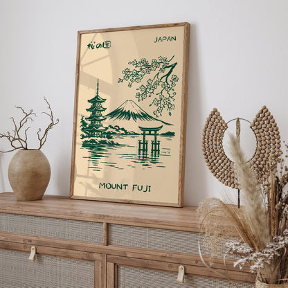 Mount Fuji Japan Green Landscape Poster