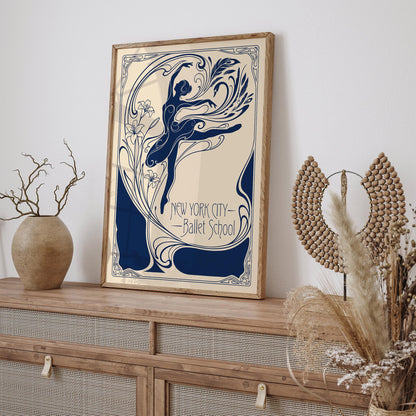 New York City Ballet School Art Nouveau Poster