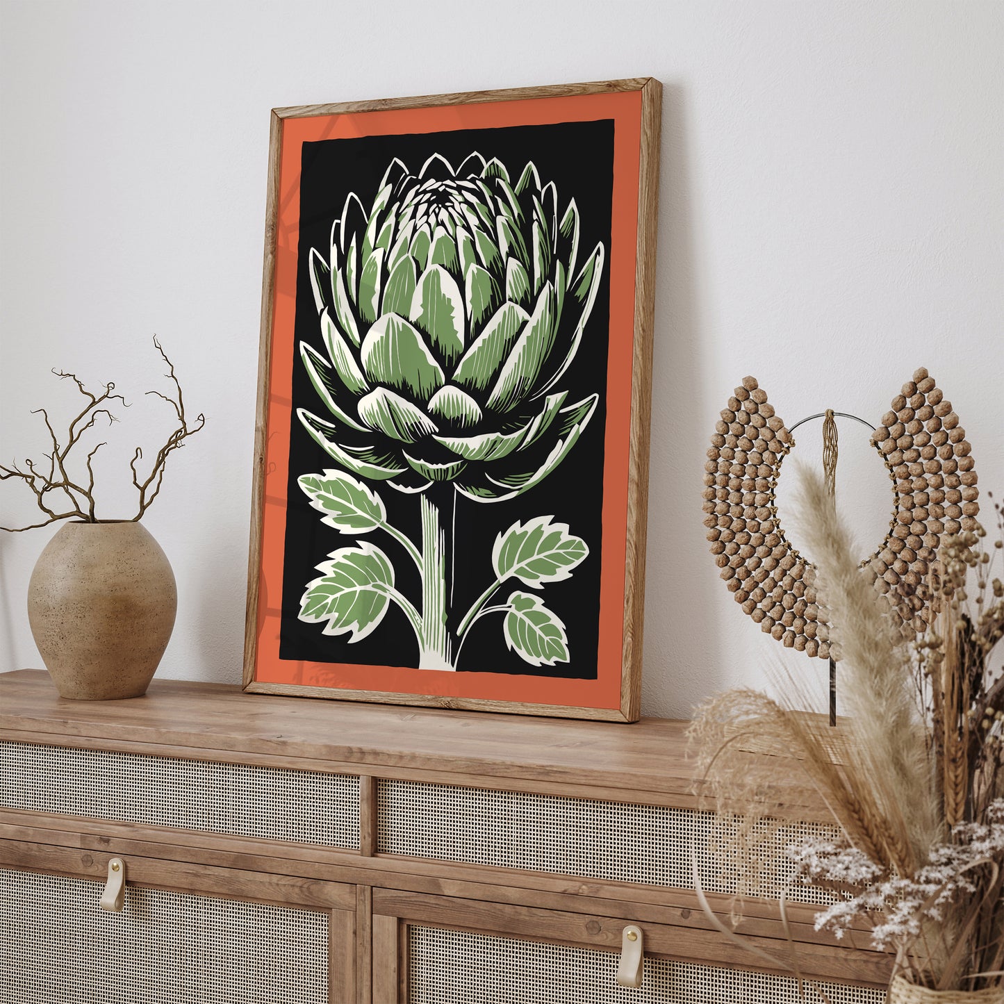 Artichoke Linocut Retro Print