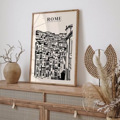 Rome Black Ink Painting Travel Art Print