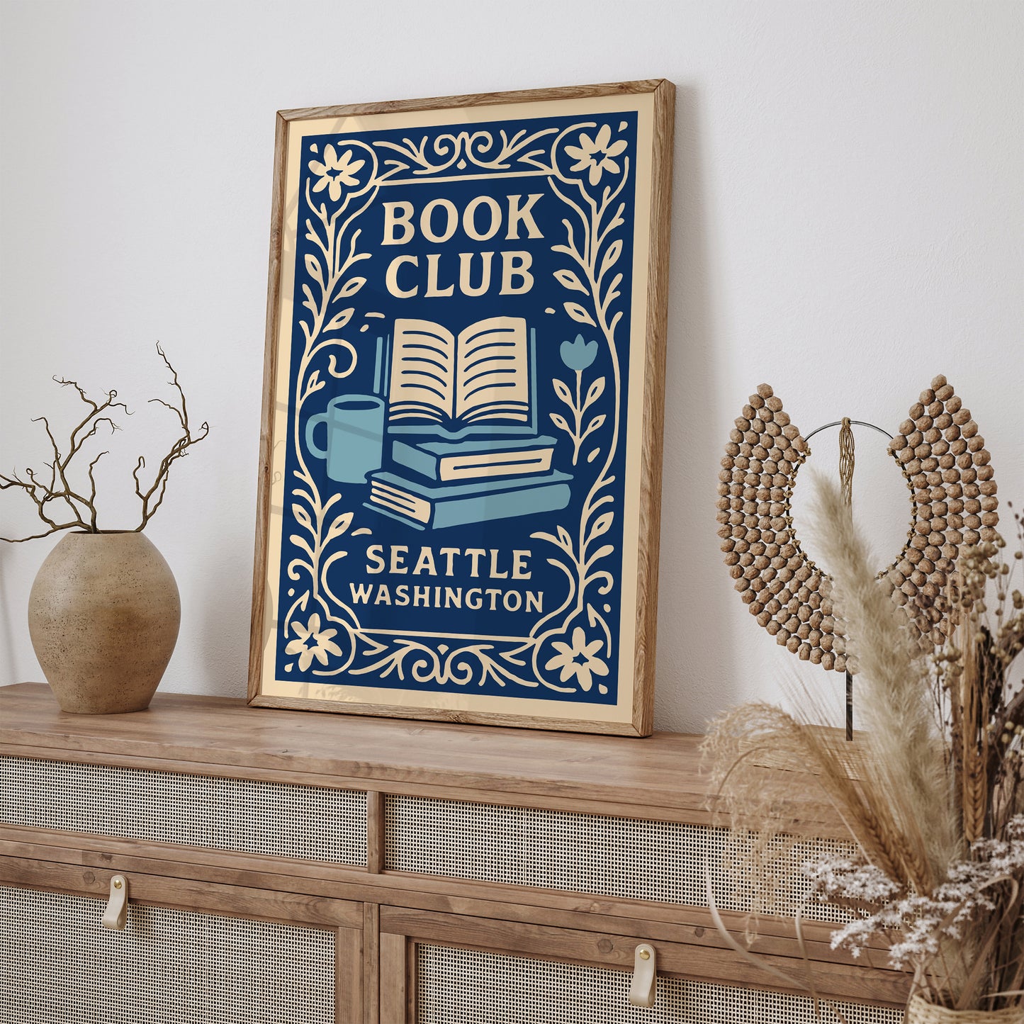 Book Club Seattle Washington Poster - Blue Literary Wall Art Print