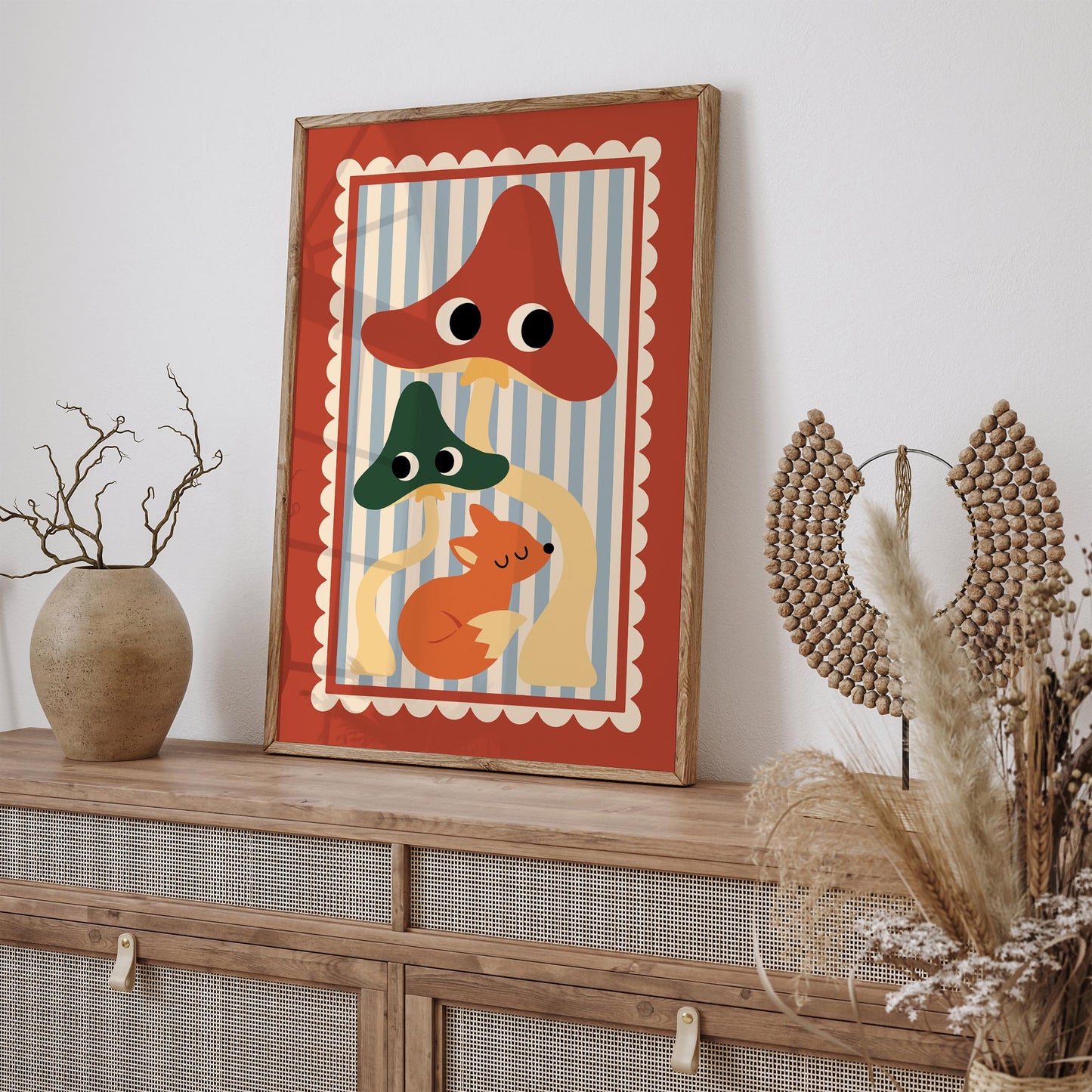 Cute Fox & Mushroom Poster – Whimsical Woodland Wall Art