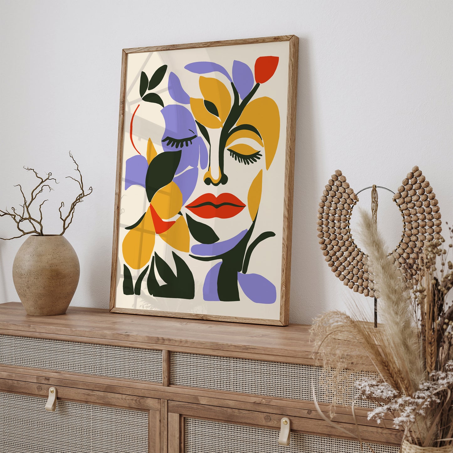 Woman with Big Red Lips & Flowers Poster