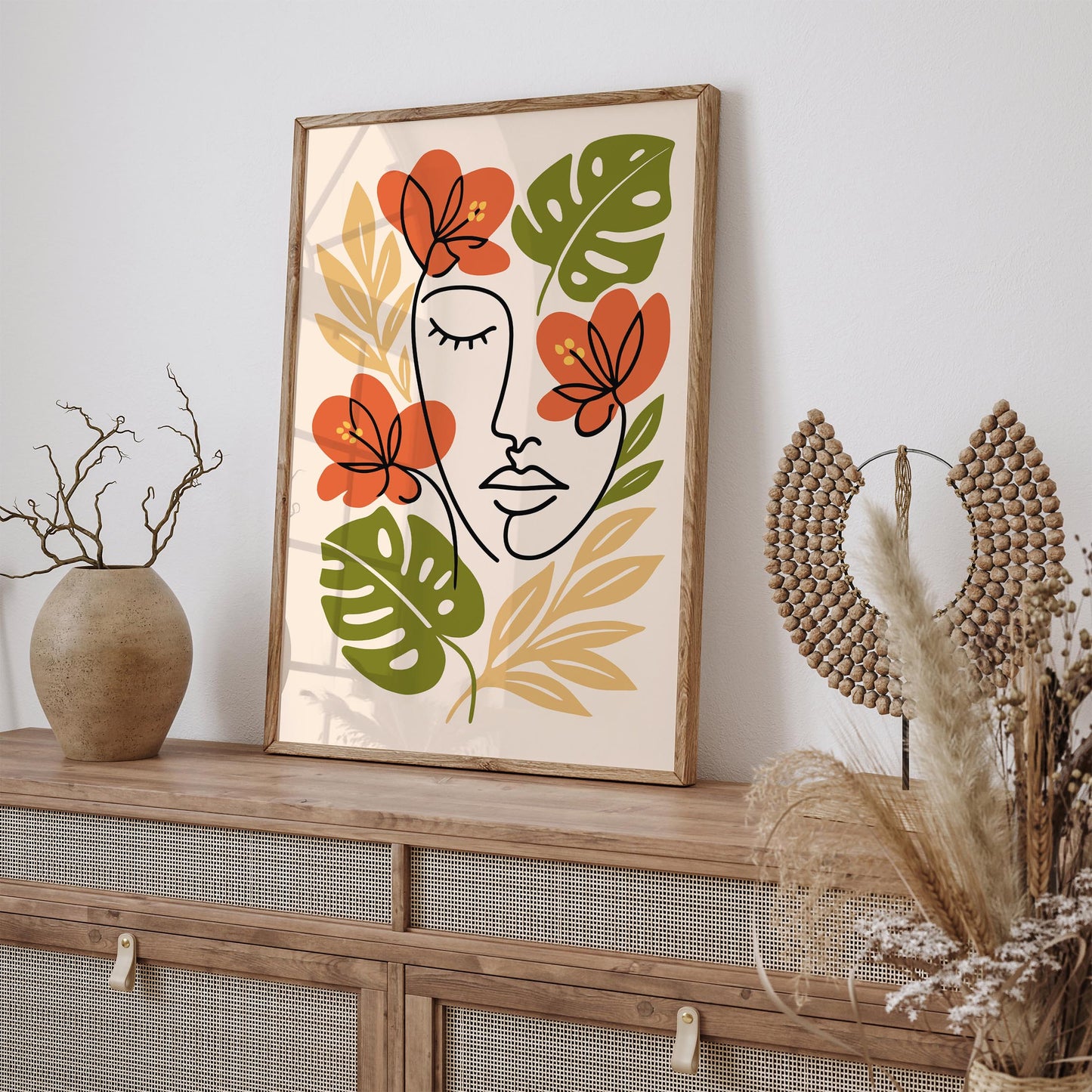 Abstract Line Art Face Floral Poster