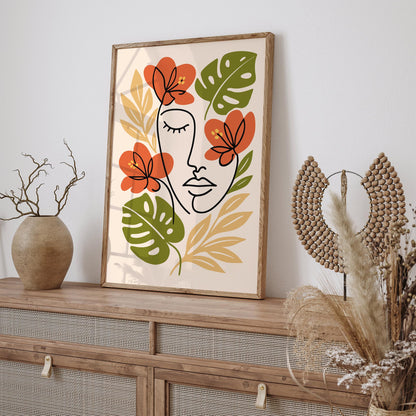 Abstract Line Art Face Floral Poster