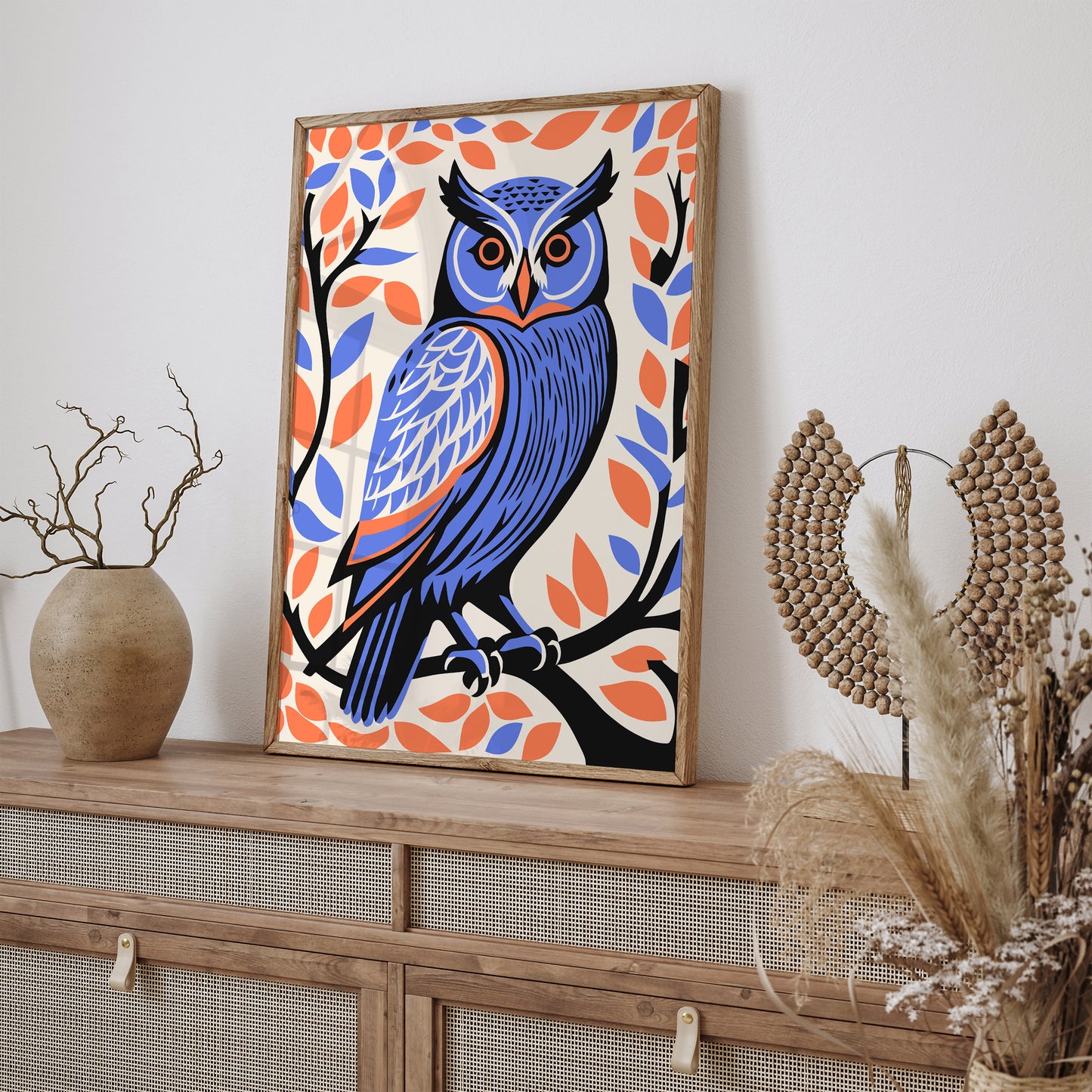 Cute Owl Bird in Purple and Orange Colors Art Print