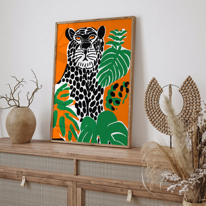 Jungle Panther Blue and Orange Poster