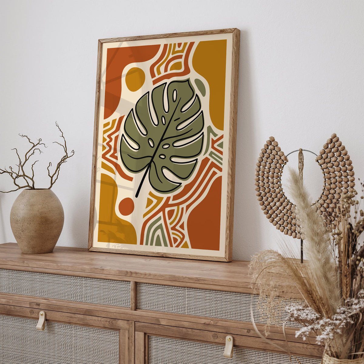 Boho Monstera Leaf Art Poster
