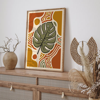 Boho Monstera Leaf Art Poster